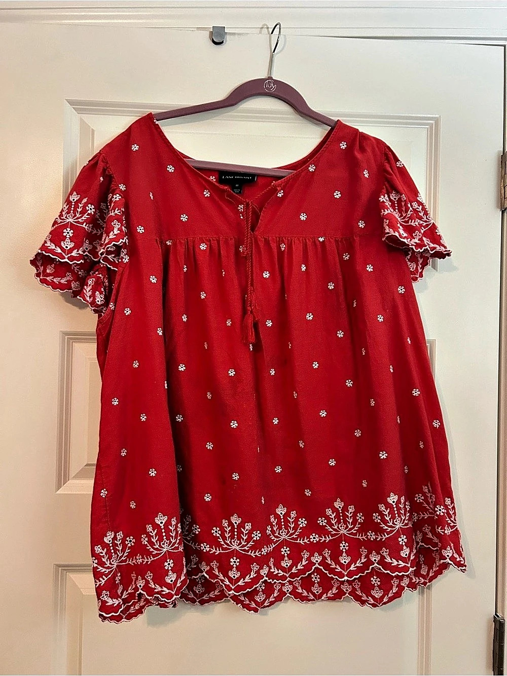Lane Bryant Floral Embroidered Blouse in Red & White Size 22